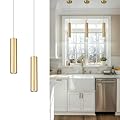 Cargifak Brass Gold Pendant Light Fixture, Modern Hanging Light for Kitchen Island Dining Room Bedroom (2 Pack), PL4830-1P-BB
