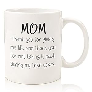 Mothers Day Mom Gifts for Mom from Daughter Son – Mom, Giving Me Life Funny Coffee Mug – Best Gift Ideas from Kids, Favorite Child – Unique Gag Birthday Present for Women – Fun Mom Mug, Novelty Cup