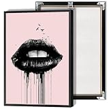 Black Lip And Bird Poster Abstract Kiss Canvas Wall Art Minimalist Trendy Pink Girl Aesthetic Prints Painting For Living Room Bedroom Bathroom Wall Decor 12x16in Unframed