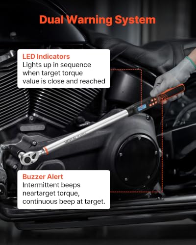 Image of VEVOR Torque Wrench Set 1 /2 inch Drive Digital Torque Wrench 4 Display Units, ±2% Accuracy, LCD Screen, with Buzzer and LED Indicator, with Sockets, Extension Bar, Adapter, for Automotive Repair