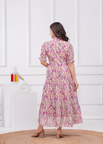 Image of Women's Floral Print Anarkali Kurti | Flared Long Maxi Kurta in Soft Cotton Fabric | Elegant Ethnic Wear for Casual & Festive Use | Anarkali Gown for Girls | 48 inch Length
