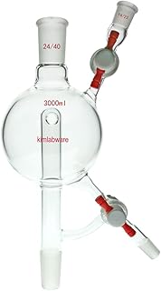 Kimlabware GDK3004 Glass 3000ml Solvent Still Head with 24/40 Top and Bottom Joints, 14/23 Inner and Outer Joints with PTFE Stopcocks