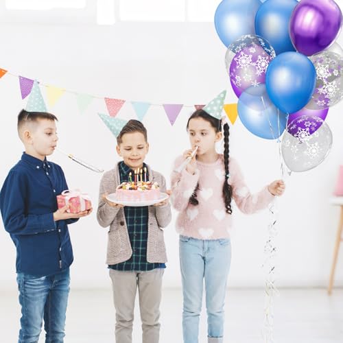 Image of 68Pcs Purple and Blue Party Balloons Kit 12 Inch Pearl Light Blue Metallic Purple Silver Snowflake Balloons with Ribbons for Winter Theme Birthday Wedding Girls Party Decorations.