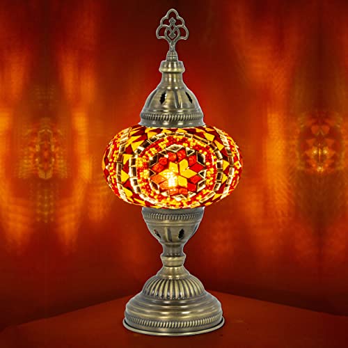 Mozaist Turkish Mosaic Desk Lamp, Vintage Colorful Multicolored Tiffany Style Vintage Antique Lamp For Salon, Bedroom, Bohemian Decorative Dim Light With E12 Socket & Us Plug (Orange Red) #TOP21