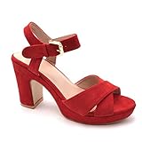 sandalias rojas plataforma  Angkorly - Zapatillas Moda Tacón escarpín Sandalias Plataforma Abierto Tacones Altos Mujer Correas Cruzadas básica básica Tacón Ancho Alto 9.5 CM - Rojo 3 AB502 T 39