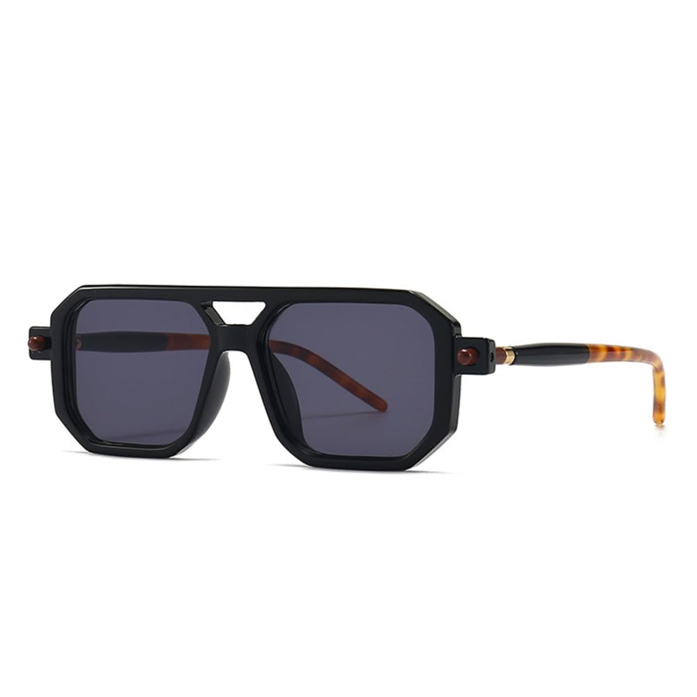 Occhiali da Sole rettangolari con Montatura Arancione Leopardata Vintage Uomo Donna Occhiali da Sole retrò a Doppio Ponte