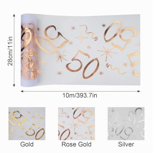 ddckj Chemin de Table Anniversaire 50 Ans 28CM x 10M Chemin de Table Joyeux Anniversaire Deko Or Rose pour 50 Femme Homme Décoration Fête Table Fille Garçon Décoration Party – vue 2