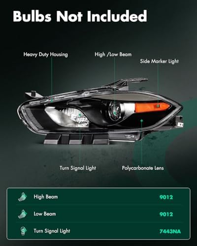 SCITOO Headlight Assembly Fit 2013-2016 for Dodge Dart Black Housing Amber Reflector Pair Headlights CH2502240 - 1
