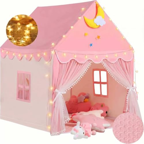 Zenzres Large Kids Tent House Indoor Outdoor with mat Toddler Play Tent With Birthday Party Decoration Play house for Baby Princess Castle Tent Kids Indoor Room Toys for Girls Boys (pink-4)