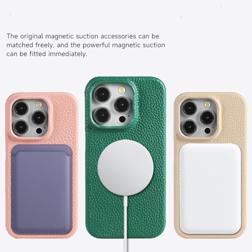 Coque iPhone 15 Pro Max cuir véritable vert pour éviter les rayures et chutes - 7