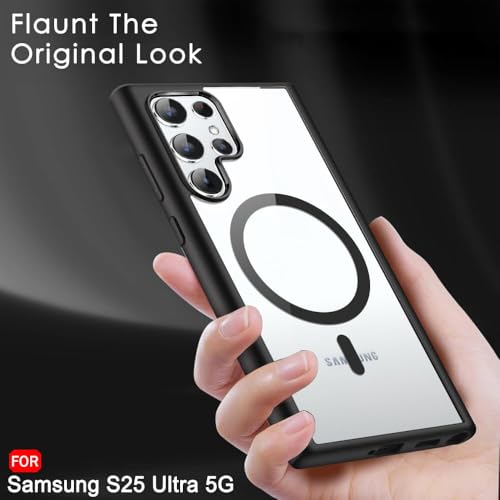 Image of Xmon Hybrid Shockproof Case for Samsung Galaxy S25 Ultra 5G, Mag-Safe Compatible, Transparent Hard PC Back with Black TPU Bumper, Slim Protective Phone Cover (Samsung Galaxy S25 Ultra)