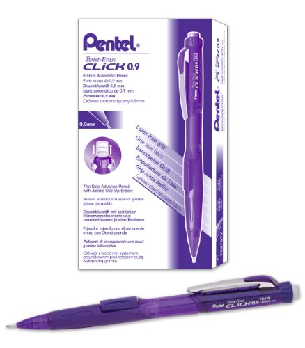Porte-mines 0,9 mm Pentel Twist-Erase Click violet rechargeable en lot de 12