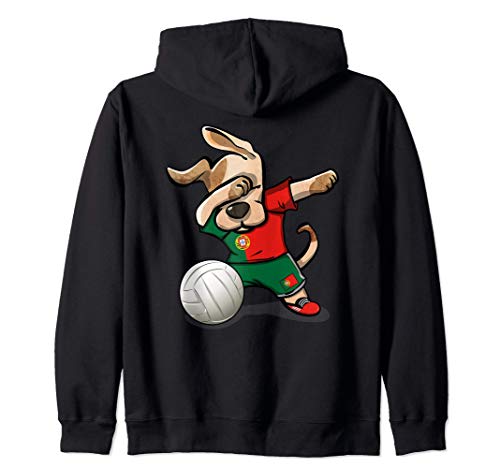 Dabbing Dog Proud Portugal Volleyball Lovers Portuguese Flag Zip Hoodie, Black