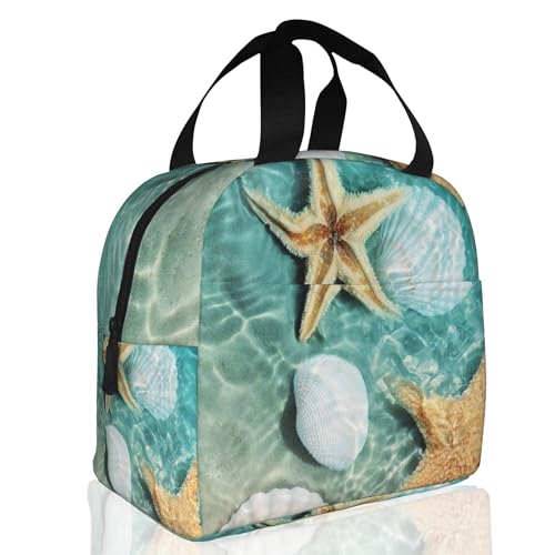 Insulated Lunch Bag, Starfish and Seashell on Beach Lunch Box for School Student Kids Boys Girls,Leakproof Small Lunch Tote for Adult Men Women,Reusable Lunch Cooler Tote Bag for Office Work Picnic