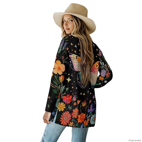 Image of Forchrinse Red Ladybug Cardigan for Women Causal Long Sleeve Open Front Cardigans Sweater Fashion 2024 Fall Coat with Pockets