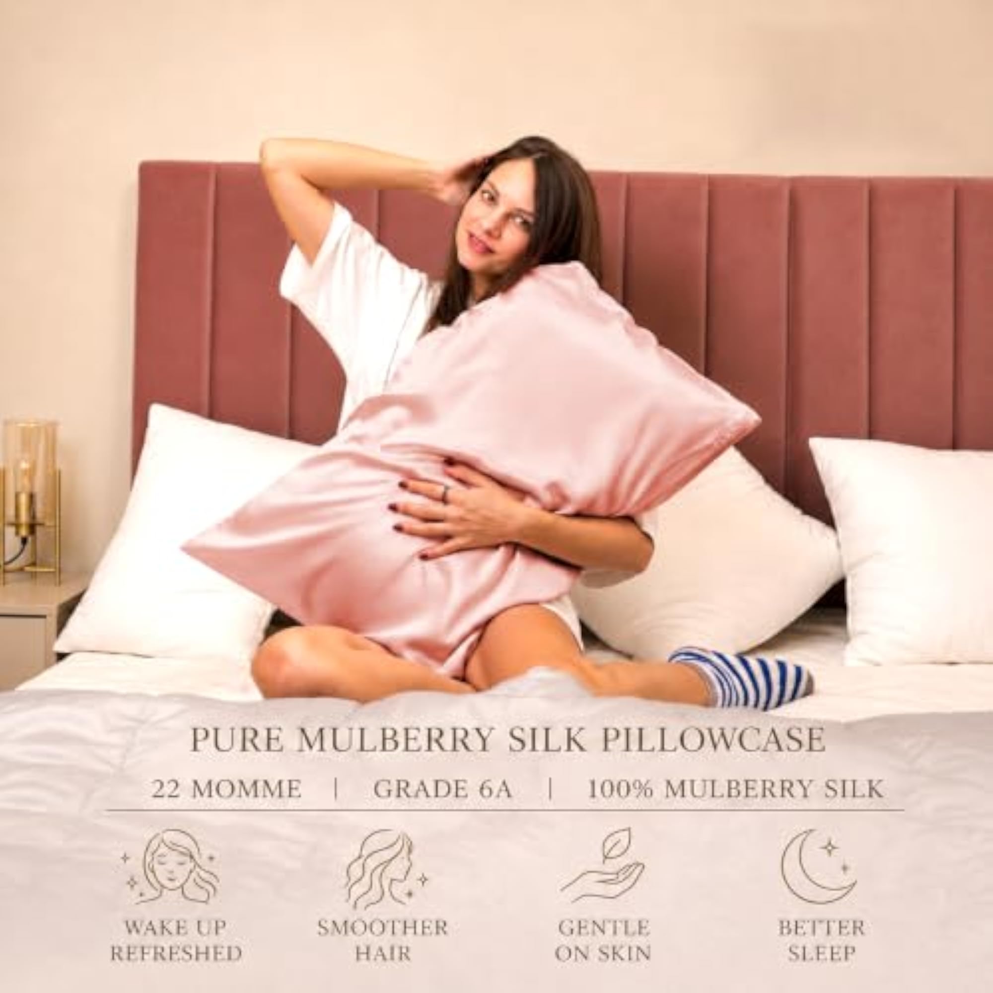 Pure Mulberry Silk Pillowcase with Scrunchies, Set of 2