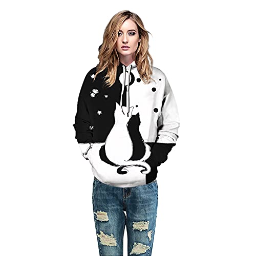 Pull couple Halloween avec capuche et imprimé chat noir 3D - 5