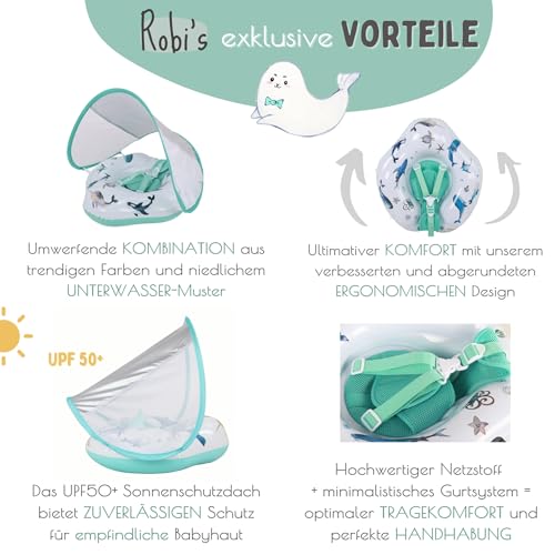 EDWEKIN® Baby Schwimmring 2025 | TÜV-geprüfte Premium-Schwimmhilfe mit UPF50+ Sonnendach & handgemalten Motiven | Für 6–36 Monate | Sicher, bequem & stylisch – idealer Baby- & Kinder-Float