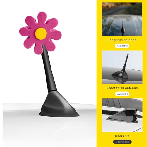 YTFRL Daisy Car Antenna Topper, EVA Foam Lovely Flower Antenna Decoration Auto Mirror Dangler, Vehicle Roof Toppers Cute Daisy Aerial Ball Dashboard Accessory for Cars Trucks SUVs (Rose Red) - Thumbnail 6