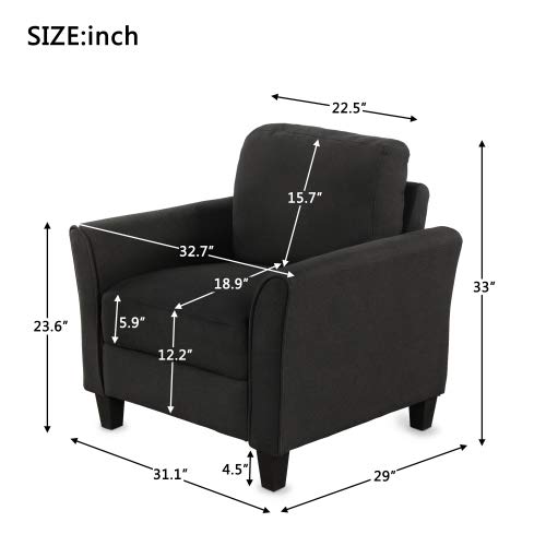 Accent Chair, Modern Linen Upholstered Armchair Club Chair With Double Thickened Cushions Pad And Sturdy Legs, Mid-Century Single Sofa Chair For Living Room, Bedroom, Black #TOP6