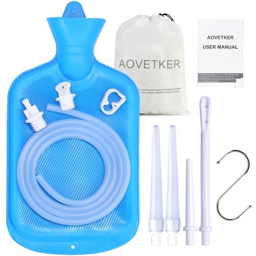 AOVETKER Enema Bag Kit for Women & Men Colon Cleanse Enema Bag 2L with 4 Tips & Flow Control Clamp 5ft Hose Hook Storage Bag