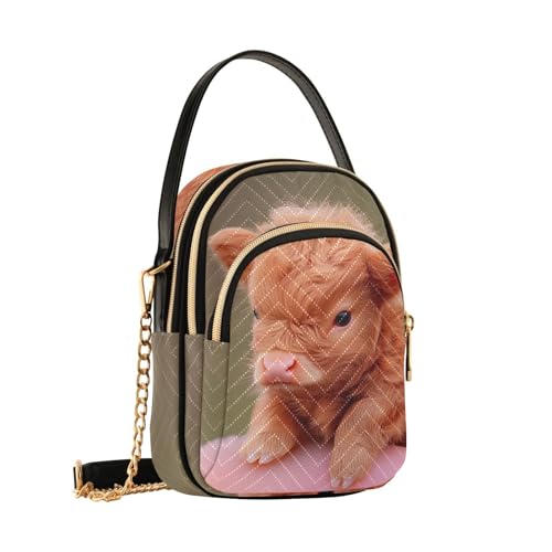 Highland Cow Cute Sling Bag for Women, Small Shoulder Bag Crossbody Bag Purse with Chain Strap Top handle 5.91×3.15×8.27 Inches2