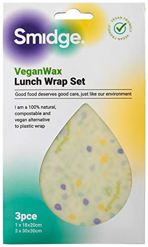Smidge 3-Piece Vegan Wax Wrap Lunch Set - Reusable Plant-Based Sandwich Wraps, Eco-Friendly Food Storage, Cruelty-Free Lunch Kit