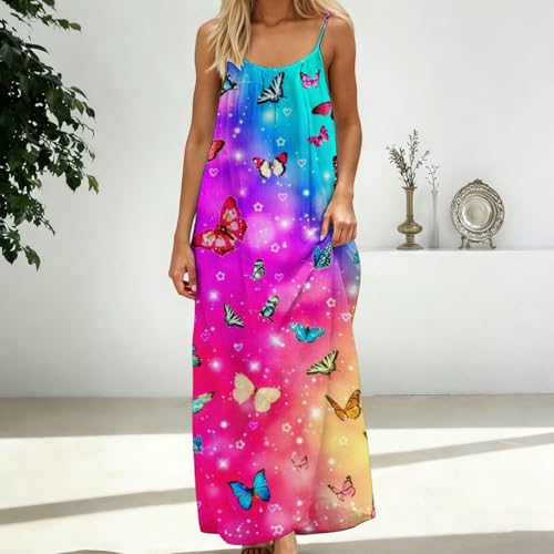 Image of HTHLVMD Backless Cami Dress Summer Dresses for Women 2026 Spaghetti Strap Dresses Womens Solid Color Backless Cami Dress