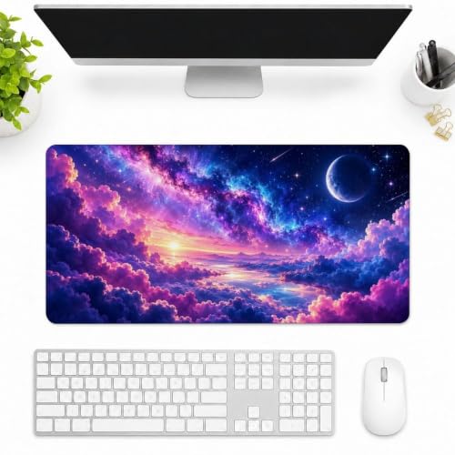 Galaxy Mouse Pad Purple Cloud Sunset Crescent Planet Desk Mat