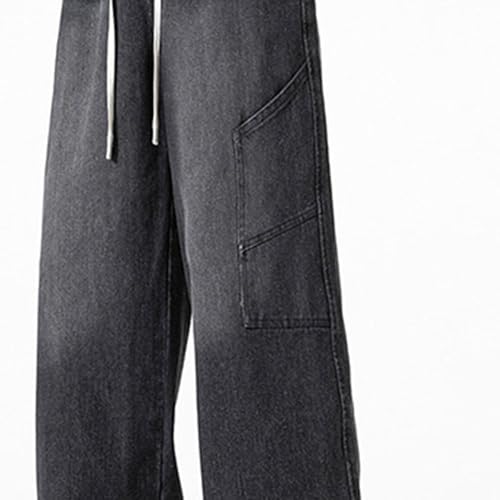 Mens Wide Leg Jeans Classic Loose Fit Long Trousers Mens Elastic Waist Jeans Skater Denim Pants with Pockets2