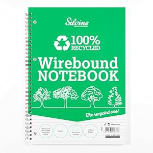 Silvine 104 Page A4 Everyday Recycled Wirebound Notebook, White, Ruled 8mm Feint