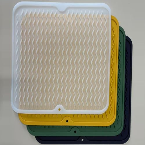 Image of Large 24 inch x 18 inch Silicone Dish Drying Mat for Kitchen Counter, Easy clean, Quick Dry, Heat-resistant Dish Drainer Mat for Sink,Refrigerator or Drawer liner (Food Grade Silicone-Translucent)