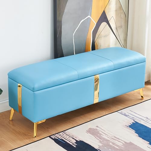 Banc ottoman de rangement avec coffre et pieds en métal