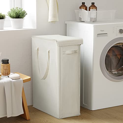 Chrislley Slim Laundry Hamper With Lid Narrow Laundry Basket With Handle Rolling Laundry Basket With Wheels(Beige） #TOP6