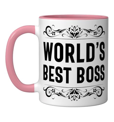 Worlds Best Boss Gift for Men Women Office Boss Leader Ceramic Mug, Pink/White, 11oz by Dear Best Boss Appreciation Gifts Co. - Used condition - US$14.16