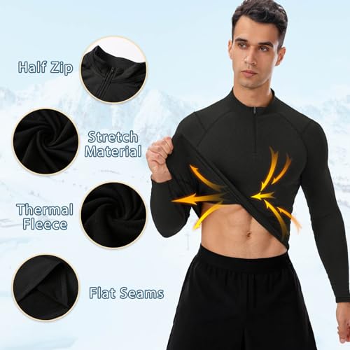 TERODACO Thermal Base Layer Men Half Zip Long Sleeve Compression Tops for Men Stretchy Soft Gym T Shirts Men Running Sports Ski Top,Quick Dry Lightweight Breathable 11517 Black S - Image 4