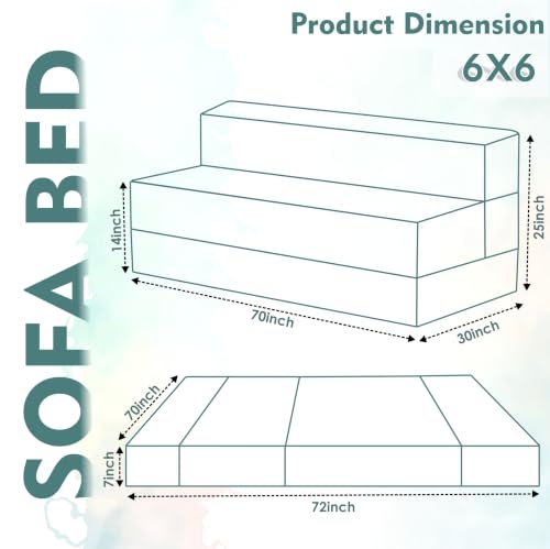Image of Los Angeles Foldable Four Seater Sofa Cum Bed, Sofa Bed 6 X 6 Feet Jute Fabric Washable Cover- Including Cushion Perfect for Living Room - Blue