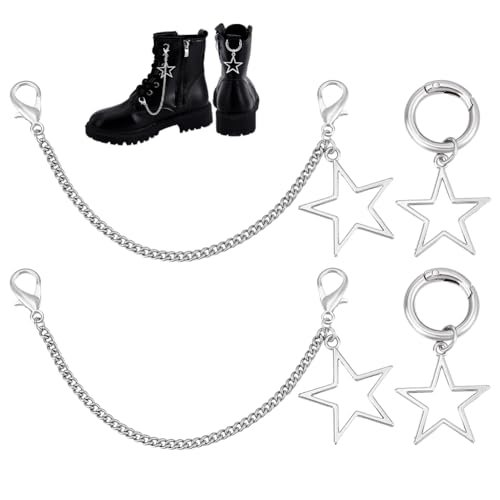 PH PandaHall 4 dijes de acero inoxidable para zapatos, cadena de estrella para zapatos, clips para zapatos, dijes para botas de tenis, dijes góticos para bolsa de lona, llavero, bolsa, decoración de