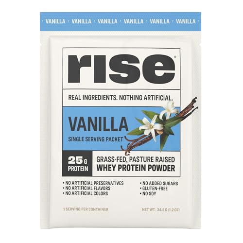 Rise Grass-Fed Whey Protein Powder - Vanilla | 25g Protein No Artificial Flavors, Colors, or Preservatives - Sugar Free, Gluten-Free, Soy Free (Single Serving, 1 Pack)