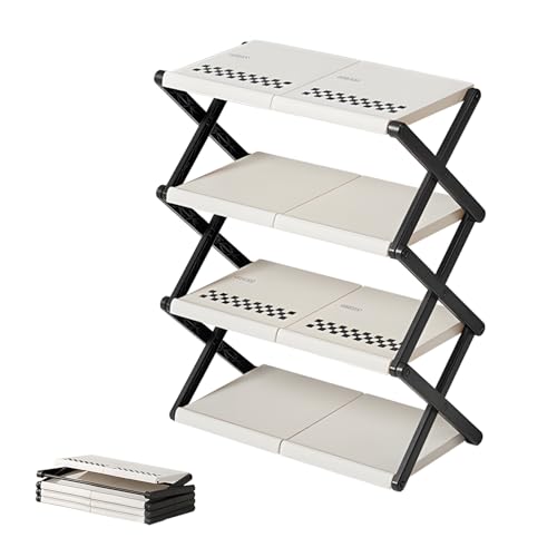 Civenhhd靴箱、シューズラック、折りたたみ靴箱、多段靴箱、スリム下駄箱、5段靴箱、靴収納、オープン収納、省スペース、玄関収納靴箱、取り付けやすい靴箱、多機能棚、耐久性収納棚 (小さいサイズ, 4段)