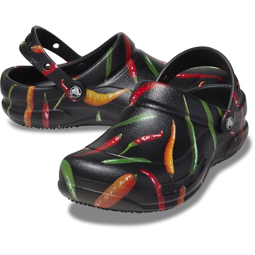 Image of Crocs Unisex-Adult Bistro Graphic Clogs, Slip Resistant Work Shoes, Pepper /Black, 8 Men /10 Women
