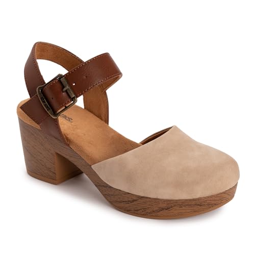 MUK LUKS Womens Merritt Closed Toe Quarter Strap Shoe Beige 6.5