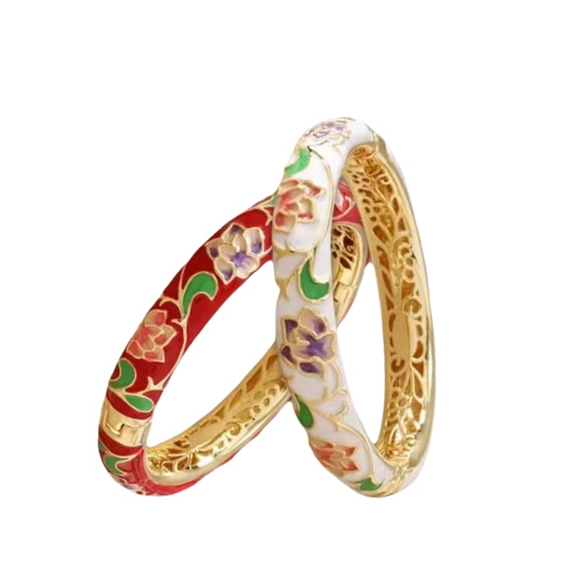 Bracelet cloisonné vintage fait main au design floral chic et unique