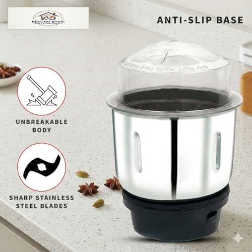 Image of BEYOND BASIC Mixer Jar 400 ml Chutney Jar, Quality Stainless Steel Blades, Suitable for All mixer Grinder With 4 Teeth Coupler 2 Locking System