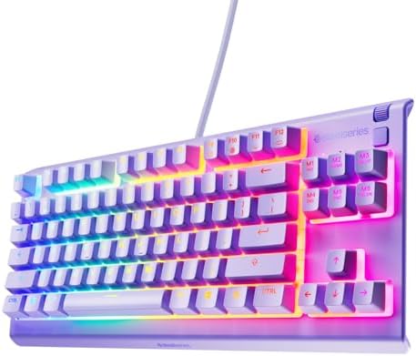 SteelSeries Apex 3 TKL Lavendel RGB Gaming-Tastatur – Kompakter Tenkeyless-Formfaktor – 8-Zonen-RGB-Beleuchtung – Wasser- und Staubresistenz – Flüsterleise Gaming-Switches - DE Lay