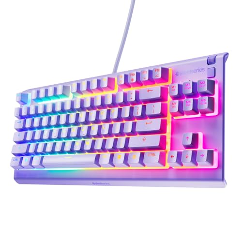 SteelSeries Apex 3 TKL Lawendowa RGB - klawiatura dla graczy – Obudowa bez części numerycznej – 8-strefowe podświetlenie RGB –Odporna na wodę i kurz –Niezwykle cichy przełącznik mechaniczny -US QWERTY