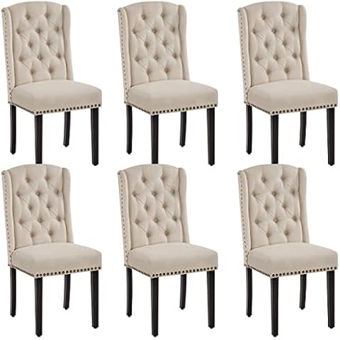 Yaheetech Beige Upholstered Dining Chairs Set of 6 Cover