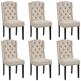 Yaheetech Juego de 6 Sillas de Cocina Tapizada Tela Diseño de Botones Beige | Silla de Cocina Tapizada de Tela, Silla Comedor Diseño Botones, Estilo Clásico, Patas de Madera, Ideal para Restaurante