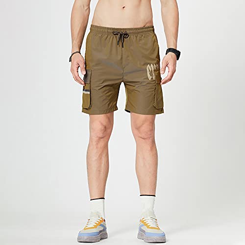 MYNKYLL Calças masculinas Twill Loose Summer Sports Five Point Flashing Outdoor Menino 9, Marrom, Sm