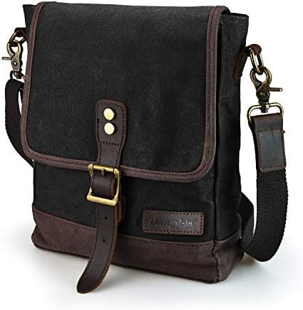 SHANGRI-LA Small Messenger Bag for Men and Women Waxed Canvas Purse Waterproof Crossbody Shoulder Satchel Bag Sling Pack - Black
